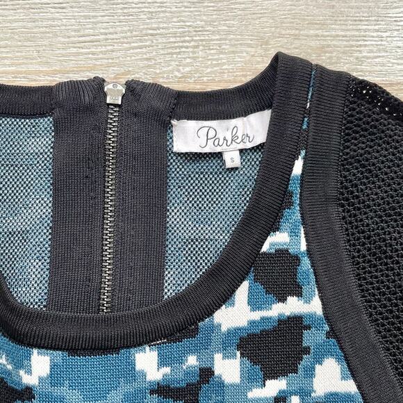 Parker Hartley Knit Long Sleeve Mini Dress | Black/Blue‎ Size Small - Picture 3 of 8